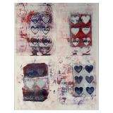 Signed Abstract Heart Motif Framed Print Wall Art by Israeli artist Did Houbara Approx 26x33