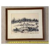 Signed Framed Black-and-White Landscape Artwork