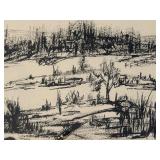 Signed Framed Black-and-White Landscape Artwork