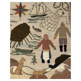 Framed Needlepoint  Folk Art from Newfoundland Nautical Outdoor Scene - Circa 1959