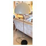 Mid Century Modern Mushroom Dome Floor Lamp with a Silver Tone Base and White Shade
