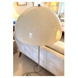 Mid Century Modern Mushroom Dome Floor Lamp with a Silver Tone Base and White Shade