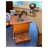 Vintage Wooden Coffee Grinder With Hand Crank and Drawer