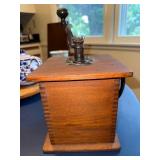 Vintage Wooden Coffee Grinder With Hand Crank and Drawer