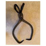 Vintage Large Black Iron Tongs for Ice blocks