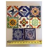 Decorative Hand-Painted-Style Ceramic Tile Set (Lot of 8)