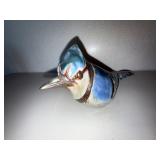 Glazed Ceramic Blue and White Bird Figurine
