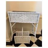 White Wicker Raised Planter Stand With Lower Baskets