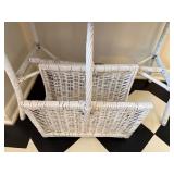 White Wicker Raised Planter Stand With Lower Baskets