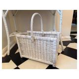 White Wicker Raised Planter Stand With Lower Baskets