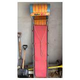 Vintage Alpine Glider Wood Toboggan Sled Red Canvas Blue Trim