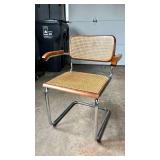 Vintage Cesca Style Cantilever Cane Arm Chair Chrome Wood Frame