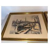 Set of 3 Vintage Framed Paris Street Scene Prints Gold Tone Frames