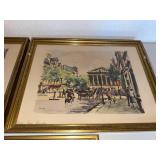 Set of 3 Vintage Framed Paris Street Scene Prints Gold Tone Frames