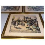 Set of 3 Vintage Framed Paris Street Scene Prints Gold Tone Frames