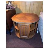 Vintage Barrel Form 3 Shelf End Table Octagonal Inlaid Top 26x23