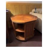 Vintage Barrel Form 3 Shelf End Table Octagonal Inlaid Top 26x23