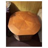 Vintage Barrel Form 3 Shelf End Table Octagonal Inlaid Top 26x23