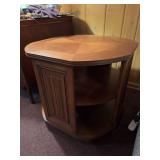 Vintage Barrel Form 3 Shelf End Table Octagonal Inlaid Top 26x23