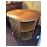 Vintage Barrel Form 3 Shelf End Table Octagonal Inlaid Top 26x23