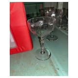 Vintage Etched Stemware Coupe Glasses Set with Fitted Storage Case