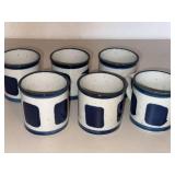 Set of 6 Blue White Speckled Stoneware Pottery Coffee Mugs Cups