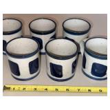 Set of 6 Blue White Speckled Stoneware Pottery Coffee Mugs Cups