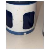 Set of 6 Blue White Speckled Stoneware Pottery Coffee Mugs Cups