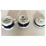 Arabia Finland Anemone Cobalt Blue and White Tea Coffee Set Cups Saucers Pottery