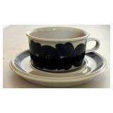 Arabia Finland Anemone Cobalt Blue and White Tea Coffee Set Cups Saucers Pottery