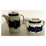 Arabia Finland Anemone Cobalt Blue and White Tea Coffee Set Cups Saucers Pottery