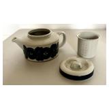 Arabia Finland Anemone Cobalt Blue and White Tea Coffee Set Cups Saucers Pottery