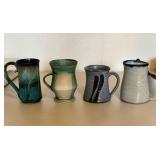 Set of 4 Studio Pottery Tankards Mugs Handcrafted Art Pottery