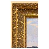 Signed Coastal Harbor Landscape Oil Painting of Gloucester, MA in Ornate Gilt Frame