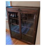 Antique Traditional Glass Door Bookcase Display Cabinet Mahogany Finish 53in