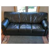 Dark Green Leather Sofa Rolled Arms Nailhead Trim 82x36x36