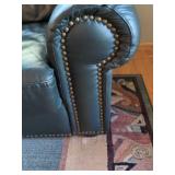 Dark Green Leather Sofa Rolled Arms Nailhead Trim 82x36x36