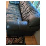 Dark Green Leather Sofa Rolled Arms Nailhead Trim 82x36x36