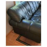 Dark Green Leather Sofa Rolled Arms Nailhead Trim 82x36x36