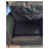 Dark Green Leather Sofa Rolled Arms Nailhead Trim 82x36x36