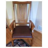 Mission Style Oak High Back Armchair Maroon Leather Seat