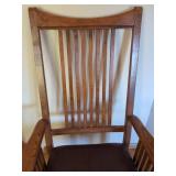 Mission Style Oak High Back Armchair Maroon Leather Seat