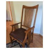Mission Style Oak High Back Armchair Maroon Leather Seat