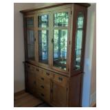 Bassett Mission Style Oak Lighted China Cabinet Glass Door Dining Hutch 62in