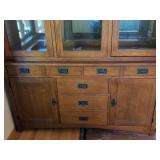 Bassett Mission Style Oak Lighted China Cabinet Glass Door Dining Hutch 62in