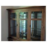 Bassett Mission Style Oak Lighted China Cabinet Glass Door Dining Hutch 62in