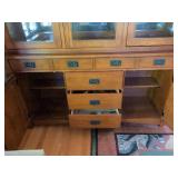 Bassett Mission Style Oak Lighted China Cabinet Glass Door Dining Hutch 62in