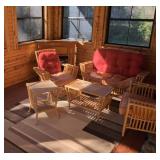 6-Piece Rattan Sunroom Patio Set Loveseat Chairs Tables Magazine Rack