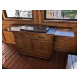 RWAY Walnut Server Buffet Cabinet w Pull Out Leaves 74in Extended