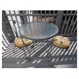 3 Pc Metal Bistro Patio Set Glass Top Table Floral Chairs Gray